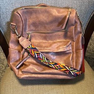 Brielle Taffy Pink Convertible Backpack with Multicolor Strap